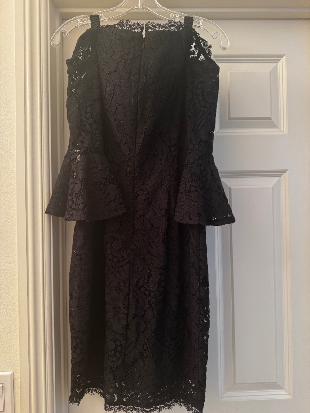 Adrianna Papell Black Lace Off The Shoulder Bell Sleeve Sheath Dress Size 6